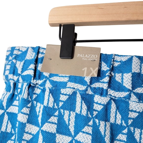 Soft Surroundings Narah Wide Leg Palazzo Pant Blue & White Geometric Print 1X - Picture 7 of 15